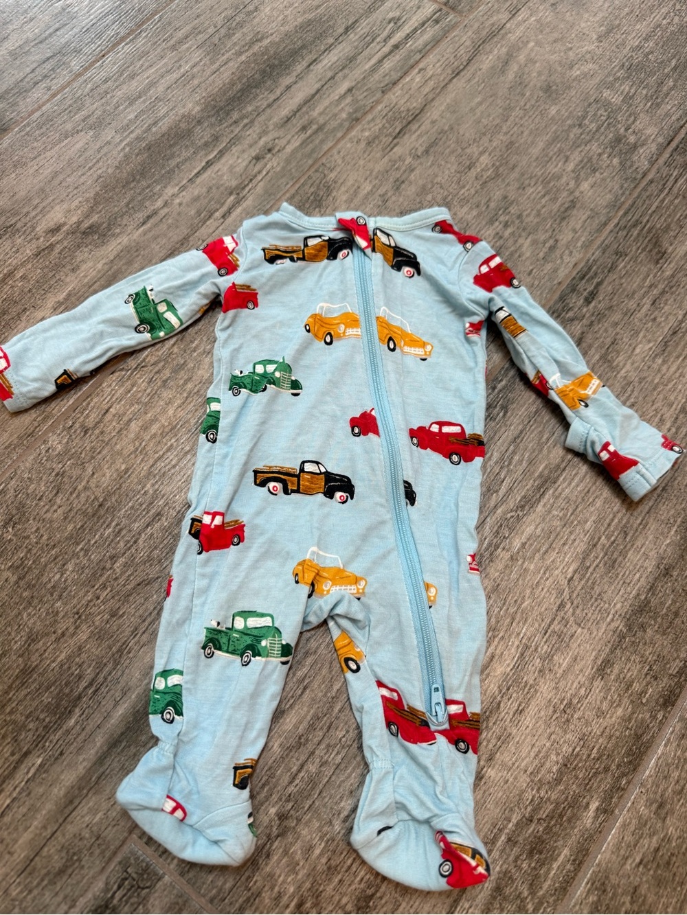 Angel Dear Light Blue Footed One-Piece with Car Print - Newborn